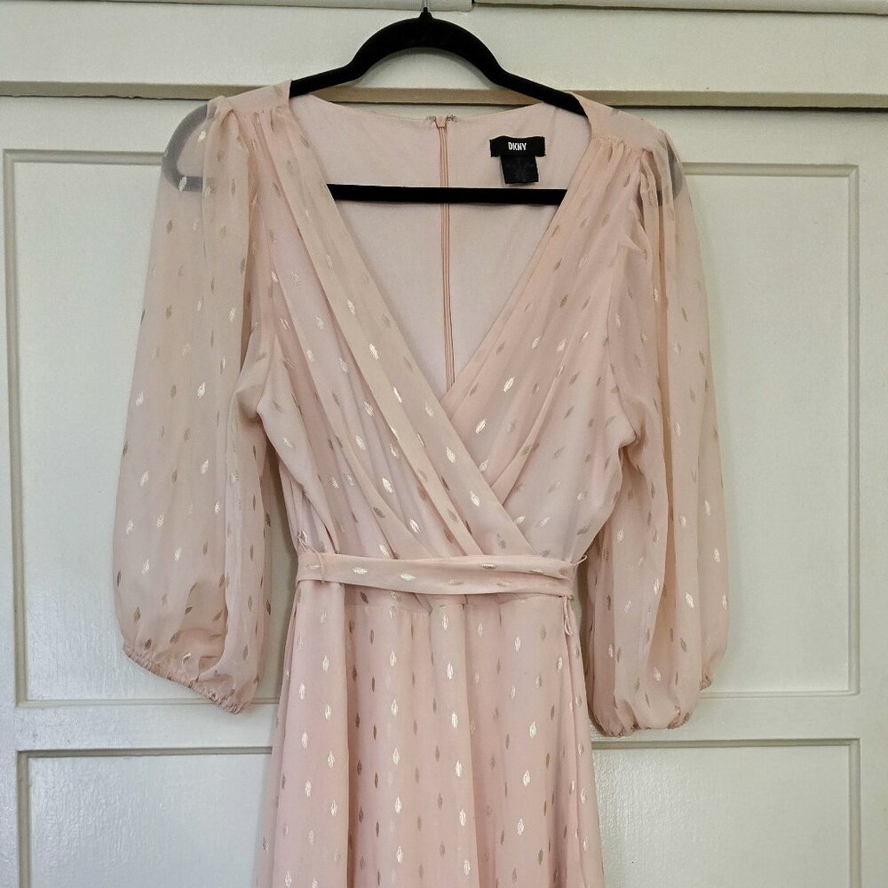 DKNY Foil-Dot faux wrap midi dress